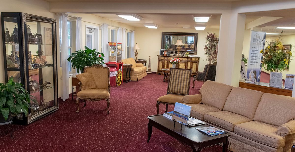 A cozy lobby area with comfortable seating and elegant decor.