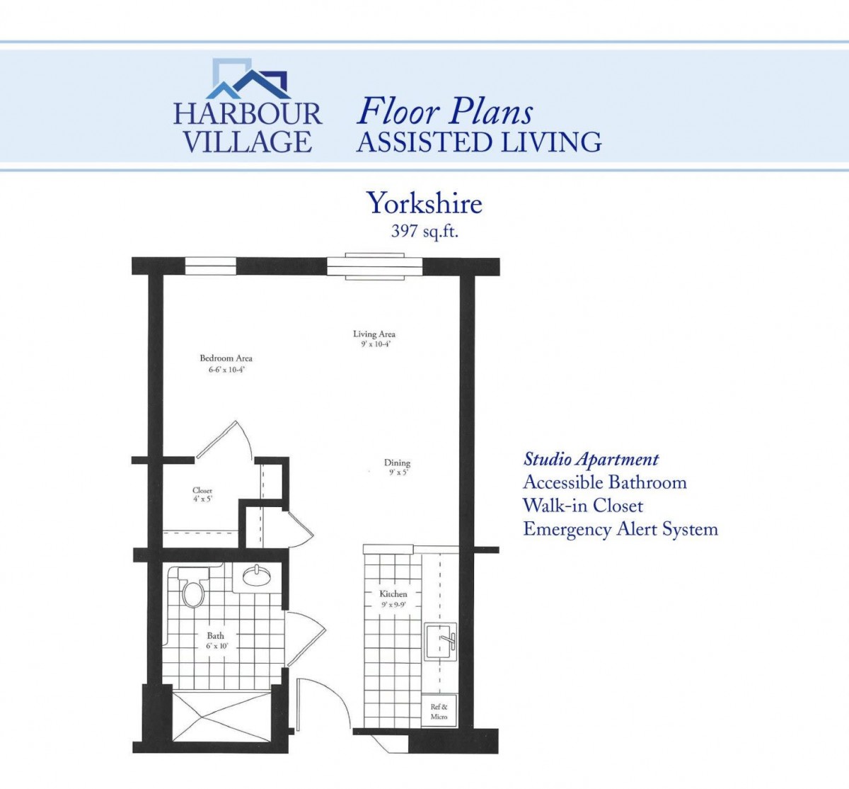 Floor plan of a Yorkshire studio apartment for assisted living.