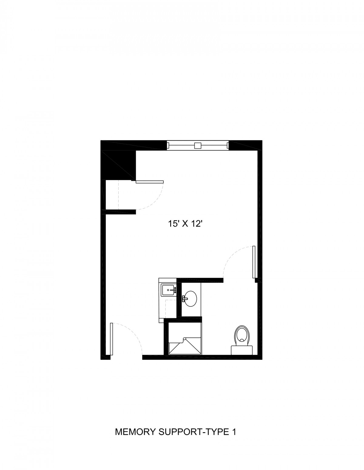 Floor plan of a studio apartment.