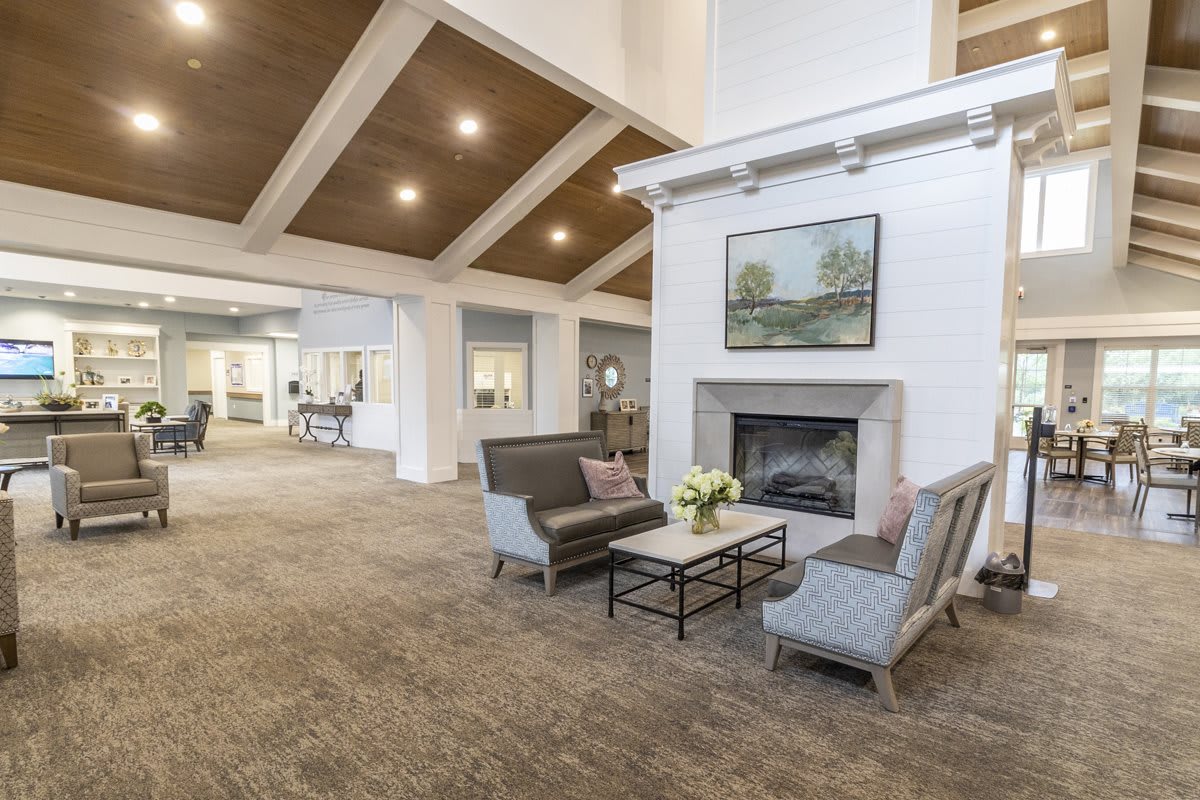 A modern and cozy living room featuring a fireplace and comfortable seating with elegant decor.