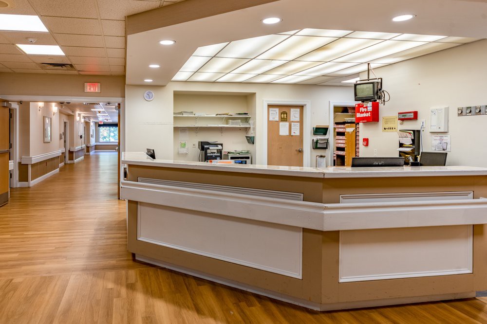 A clean and modern hospital reception area.