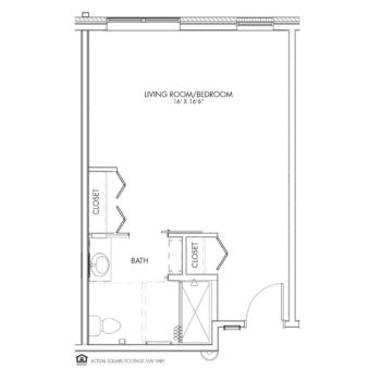 A detailed floor plan of an apartment space showing room layout and dimensions.
