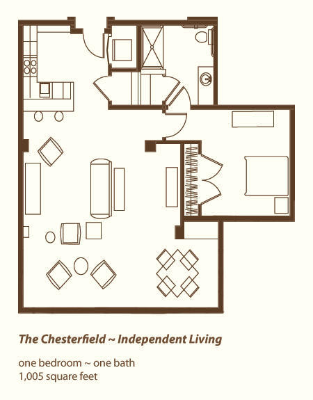 Floor plan of 'The Chesterfield' for independent living.