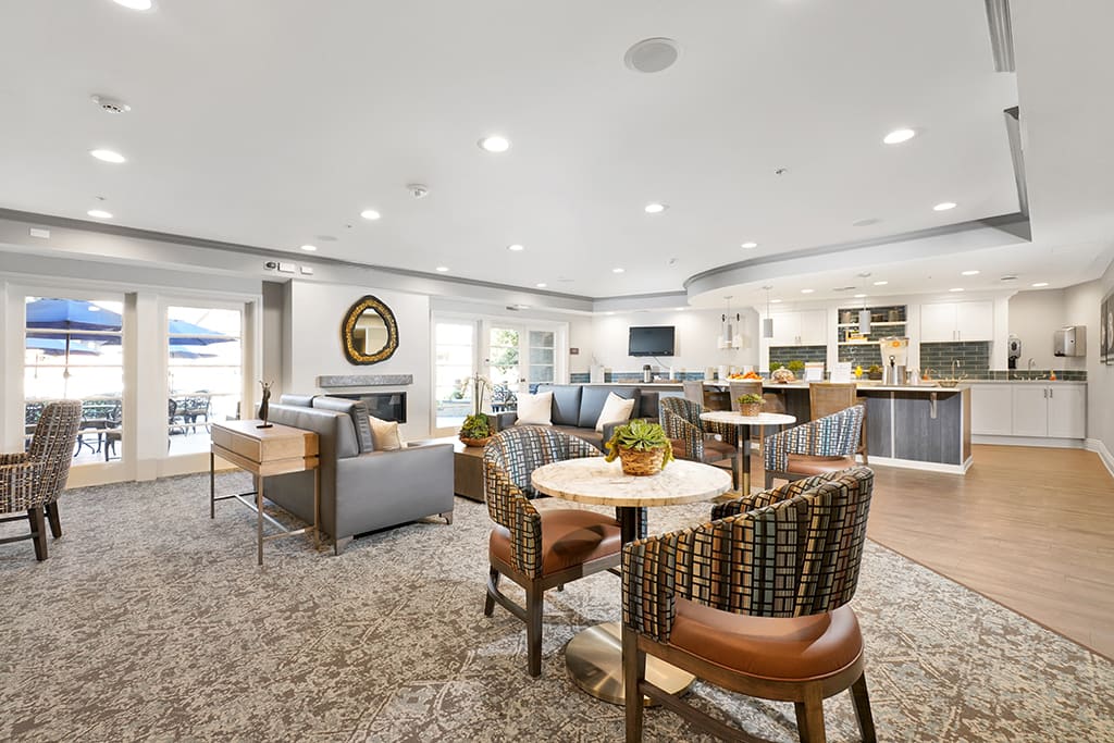 A modern lounge area with comfortable seating and stylish decor.
