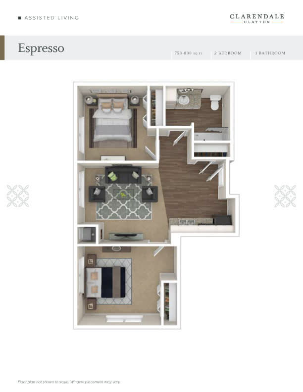 A detailed floor plan of an apartment featuring a bedroom, living room, kitchen, and bathroom.