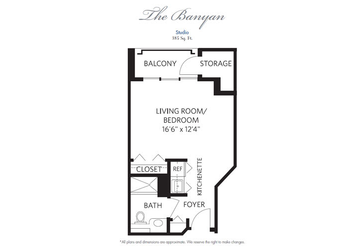 Floor plan of a studio apartment named 'The Champion'.