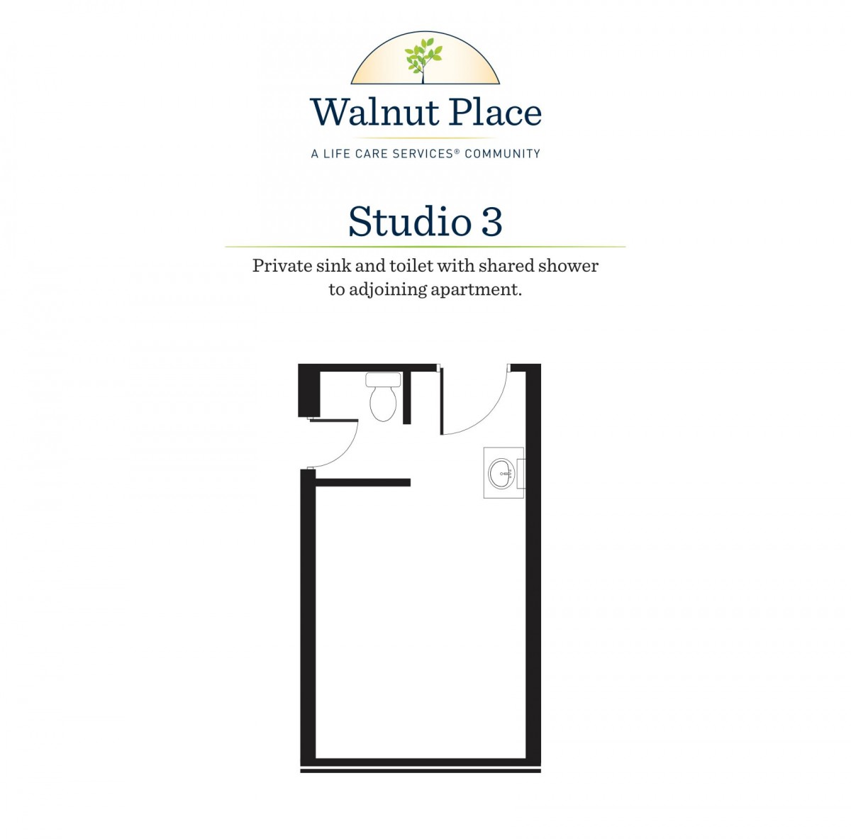 Floor plan for Studio 3 at Walnut Place.