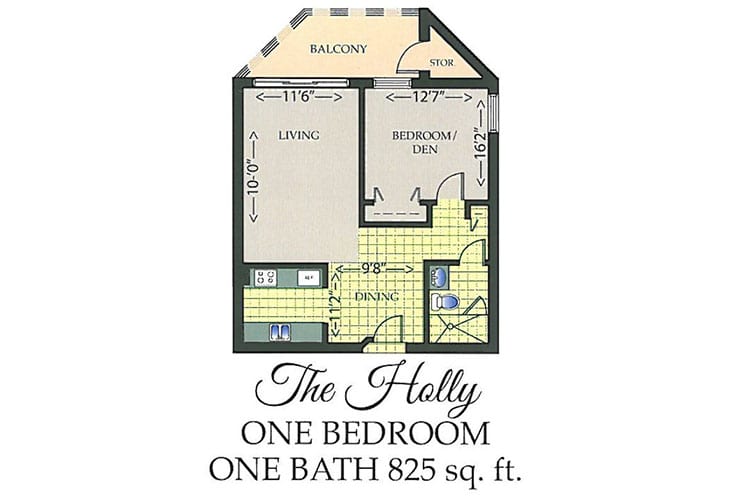 The Hatty: One Bedroom, One Bath, 825 sq. ft. Apartment Layout