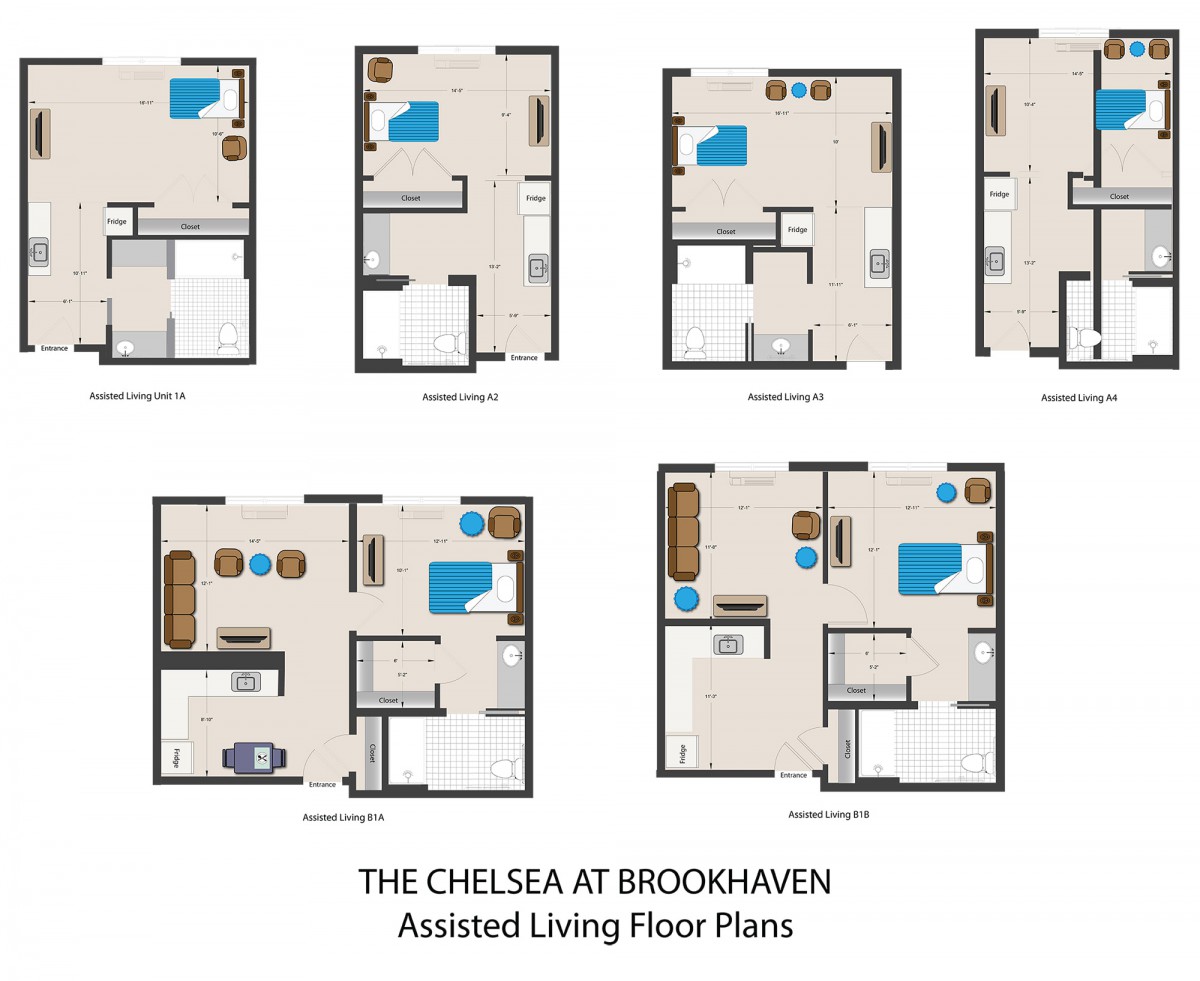 Assisted living floor plans for The Chelsea at Brookhaven.