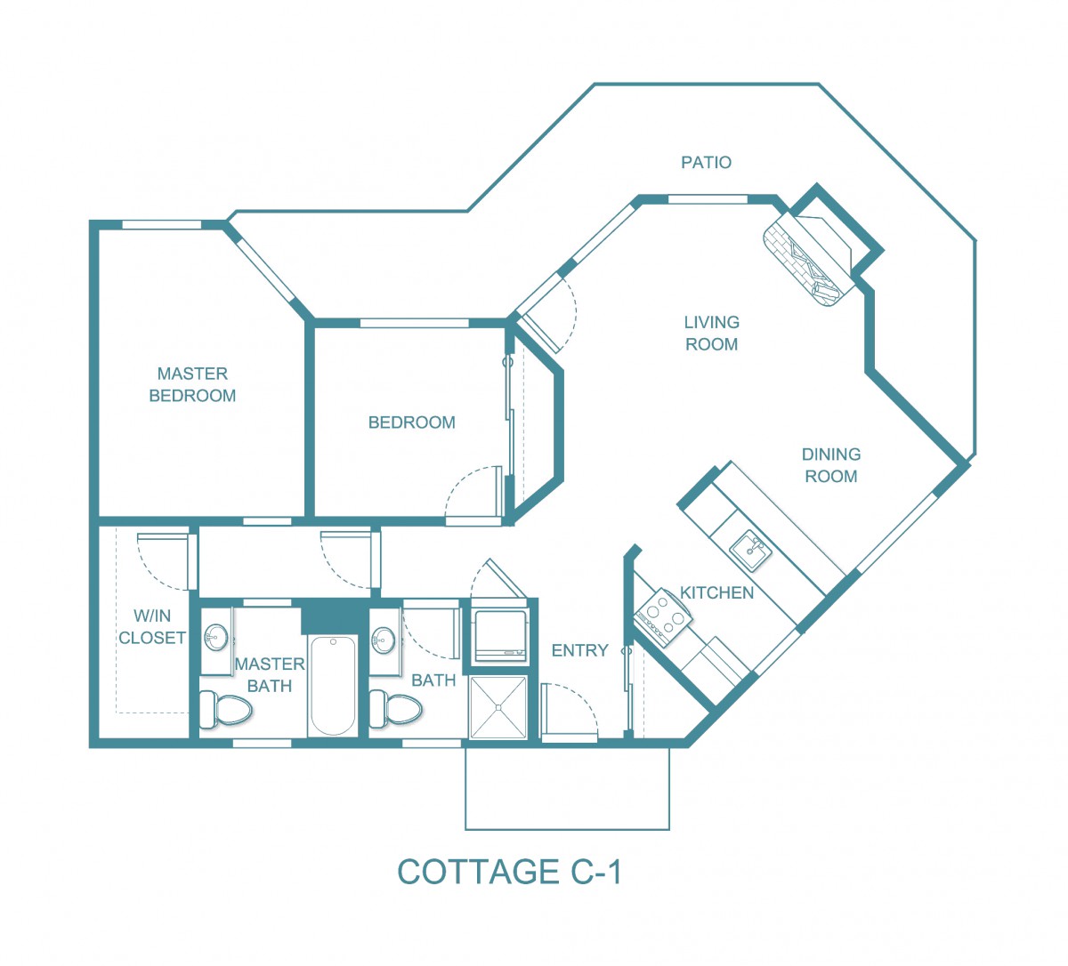 Floor plan of Cottage C-1 showcasing room layout and design.