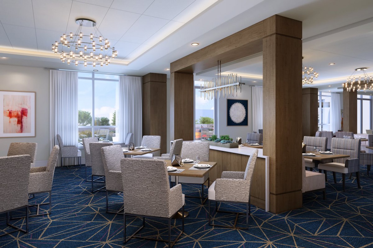 A modern and elegant dining area with contemporary furniture and stylish decor.