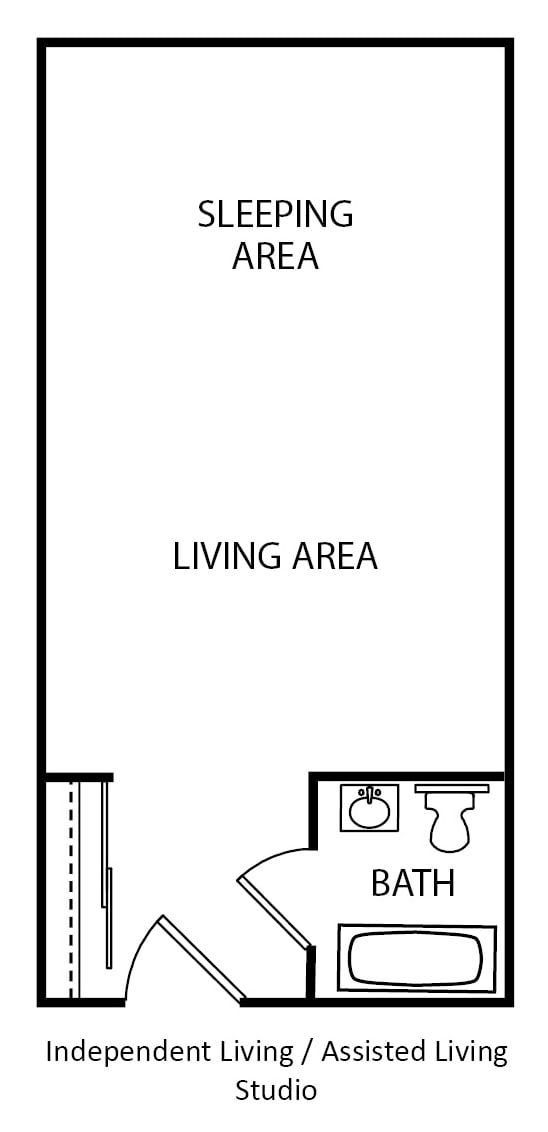 A simple floor plan layout of a studio apartment showcasing the living area.