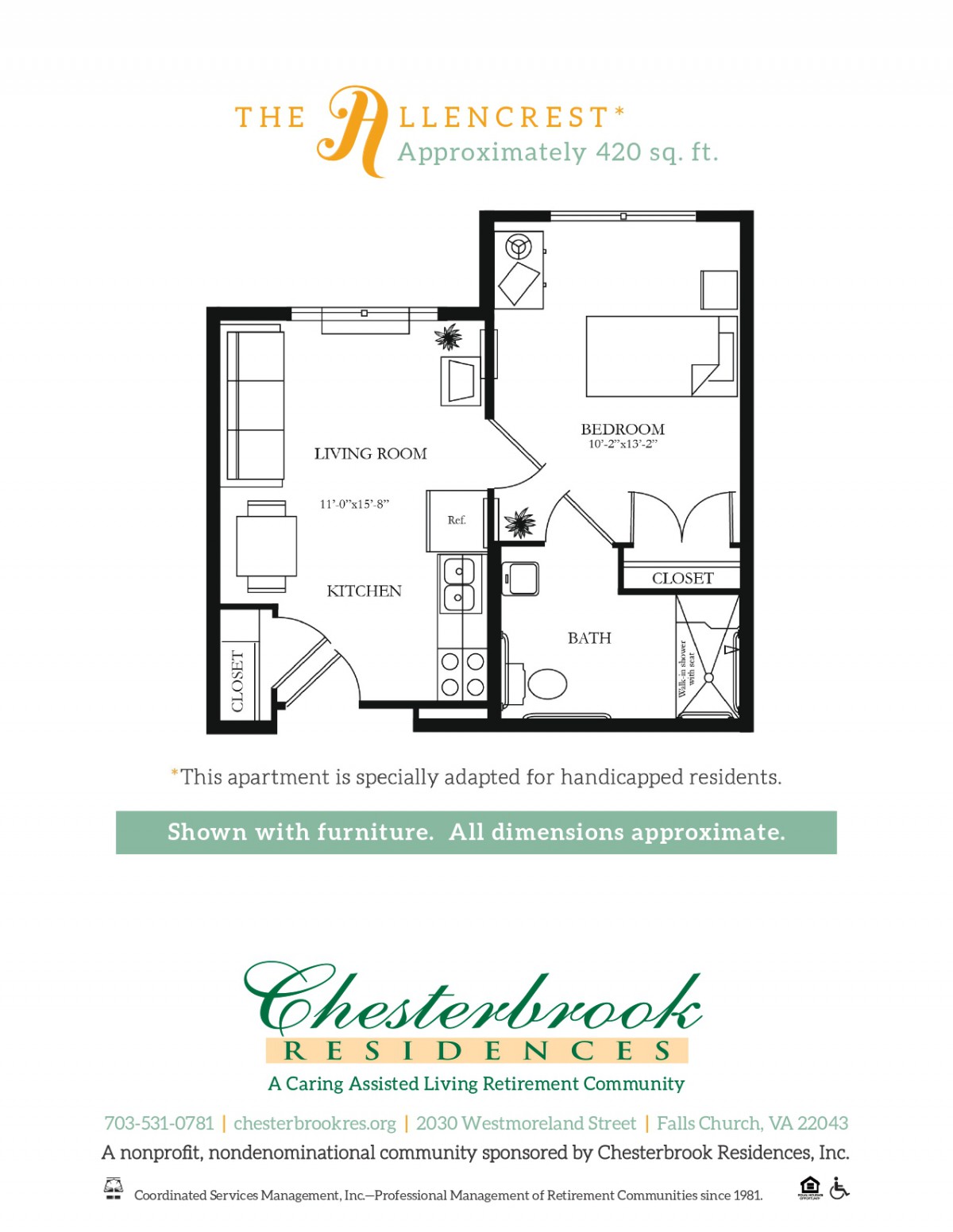 Floor plan of an apartment at Chesterbrook Residences.