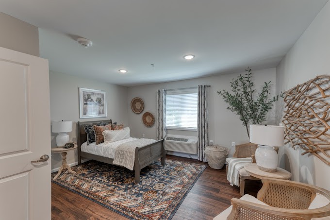 A cozy and modern bedroom with elegant decor.