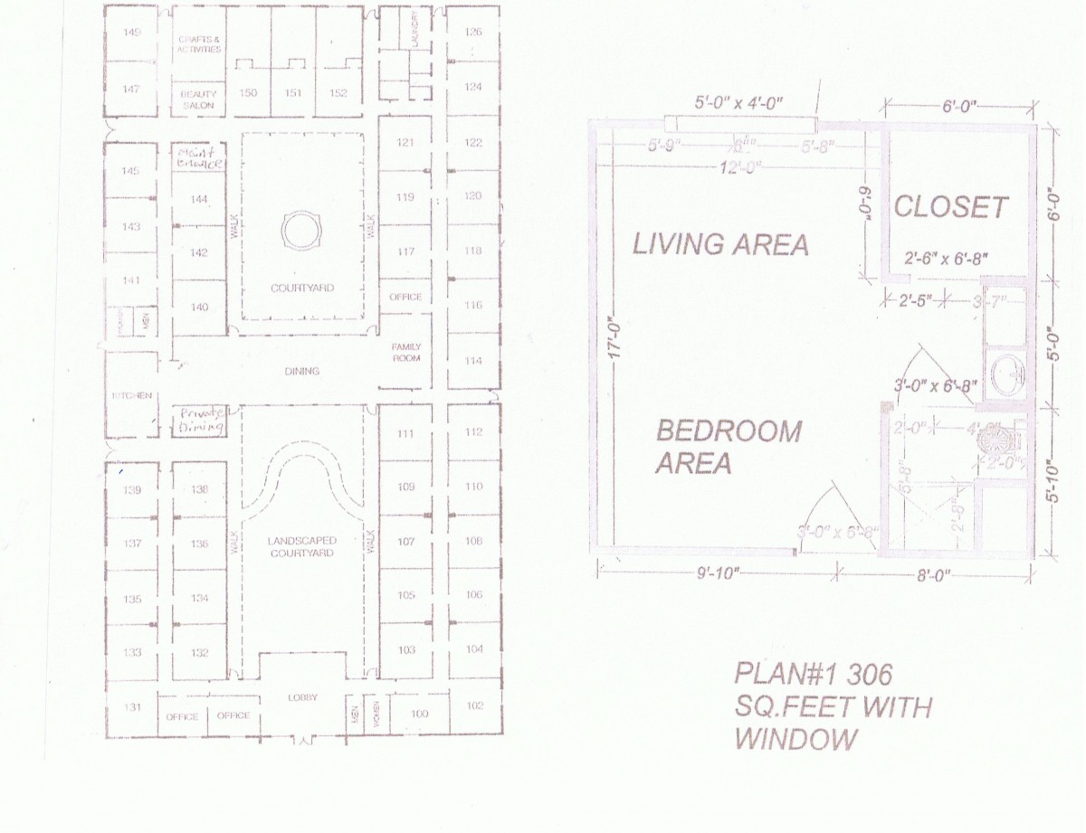 Architectural floor plan with living and bedroom areas.