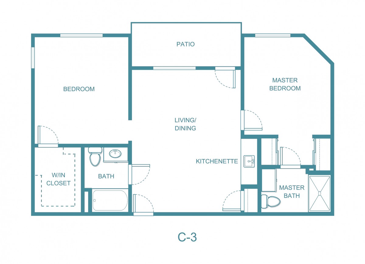 A detailed floor plan of a residential unit labeled 'C-3', featuring multiple bedrooms, bathrooms, and living spaces.