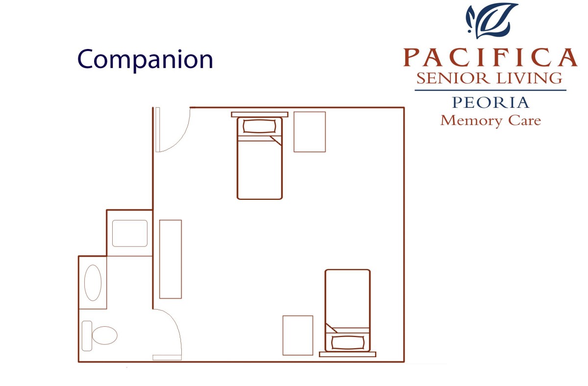 Floor plan of a companion room in a senior living facility.