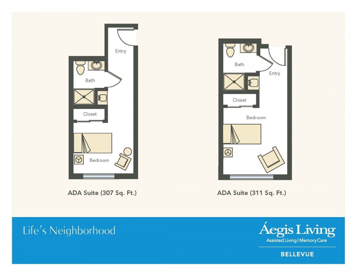 Floor plans for studio suites in a residential building, showing layouts for Suite 1 and Suite 2.