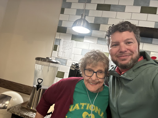 A joyful moment shared in the kitchen.