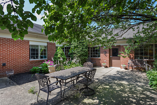 A charming outdoor patio set under a leafy tree, perfect for gatherings.