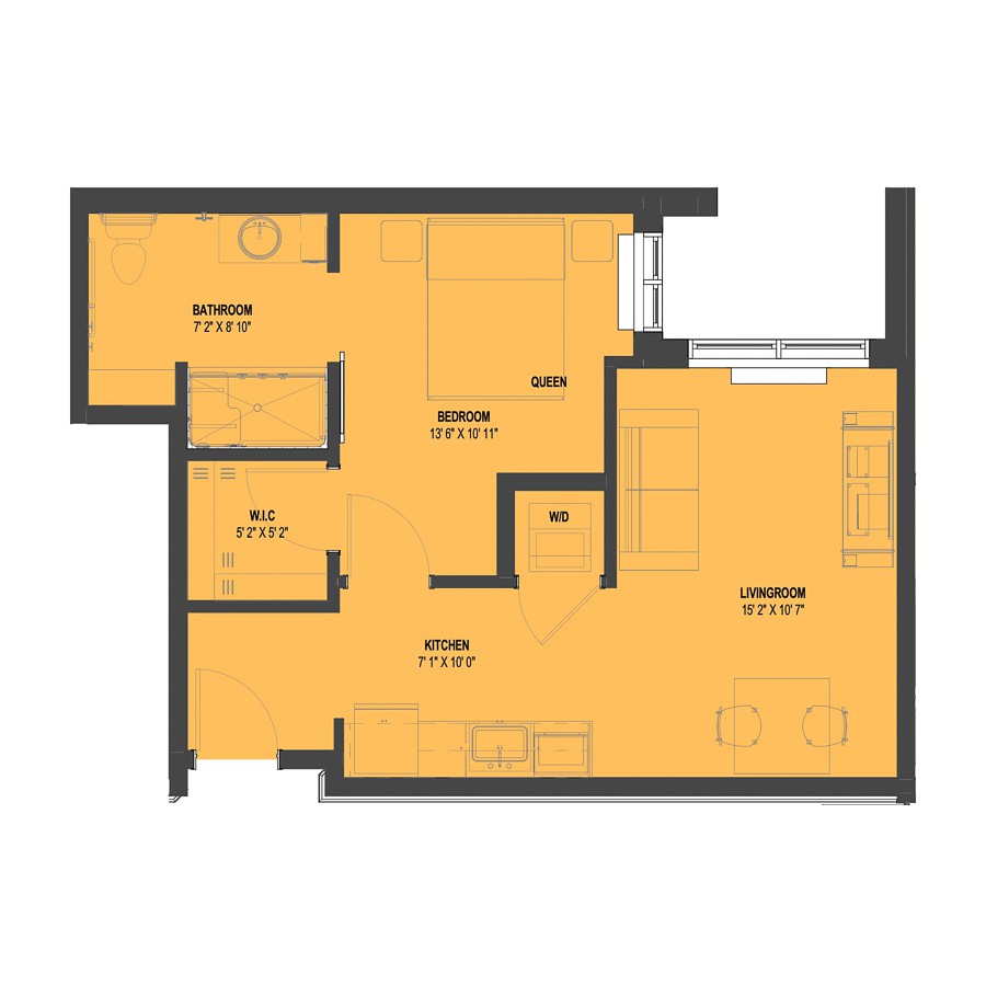 An architectural floor plan of an apartment layout.