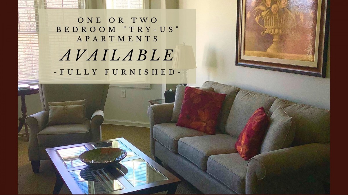 Advertisement for fully furnished one or two-bedroom apartments.