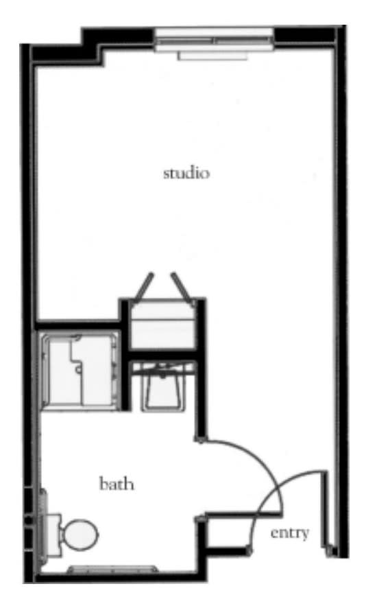 Floor plan of a studio apartment.