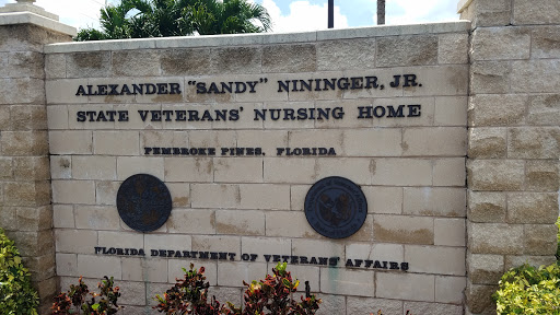 Sign for the Alexander 'Sandy' Nininger Jr. Veterans Nursing Home in Pembroke Pines, Florida.