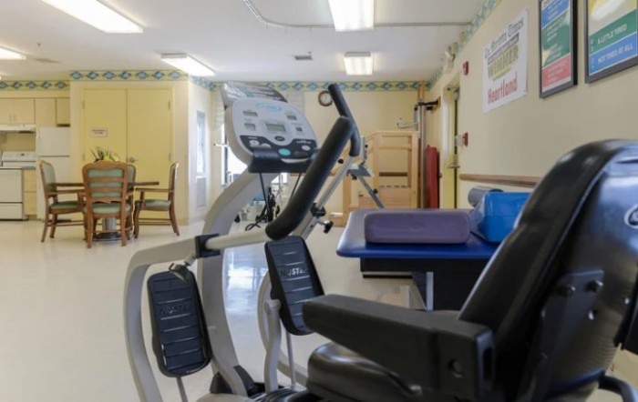 An indoor exercise bike in a rehabilitation facility.