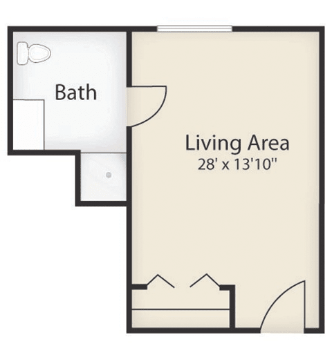 Floor plan depicting a living area and bathroom.