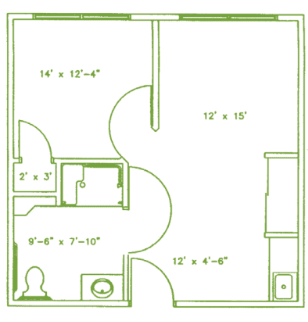 A simple floor plan illustrating the layout and dimensions of an apartment.