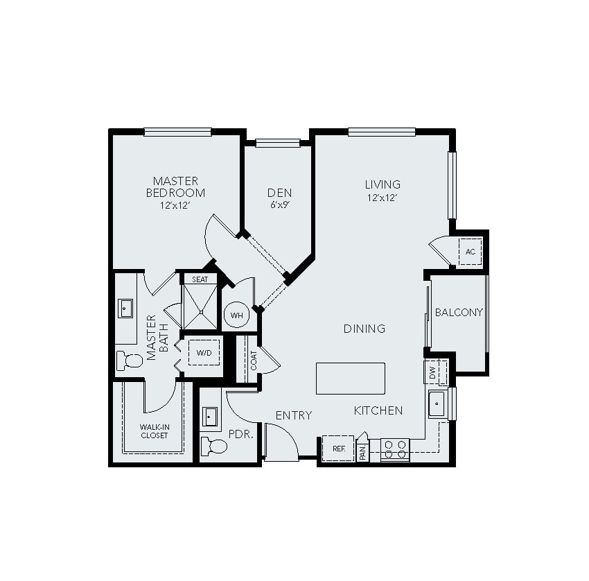 A detailed floor plan of an apartment showing the layout of rooms.