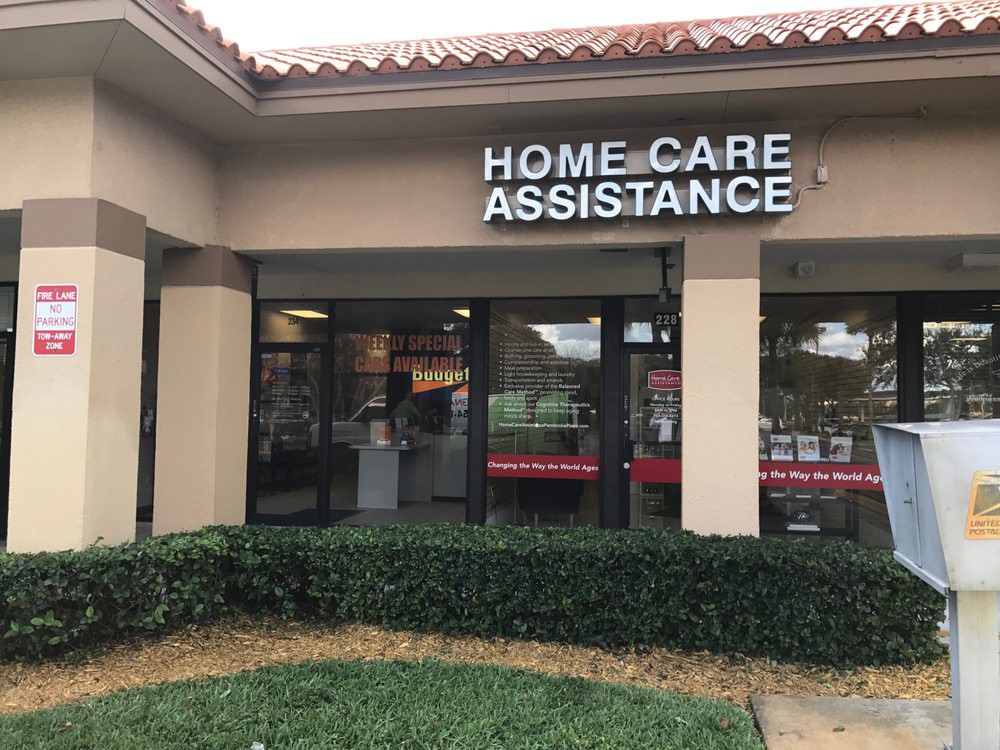 A storefront for a home care assistance business.