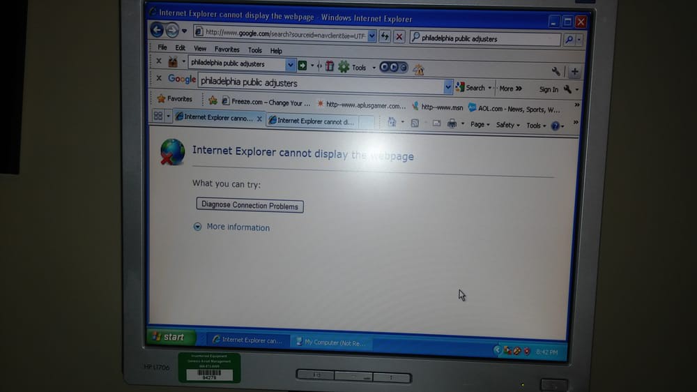 An old computer screen displaying an error message in Internet Explorer on Windows XP.