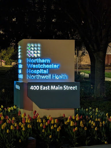 Sign for Northern Westchester Hospital, part of Northwell Health, located at 400 East Main Street.