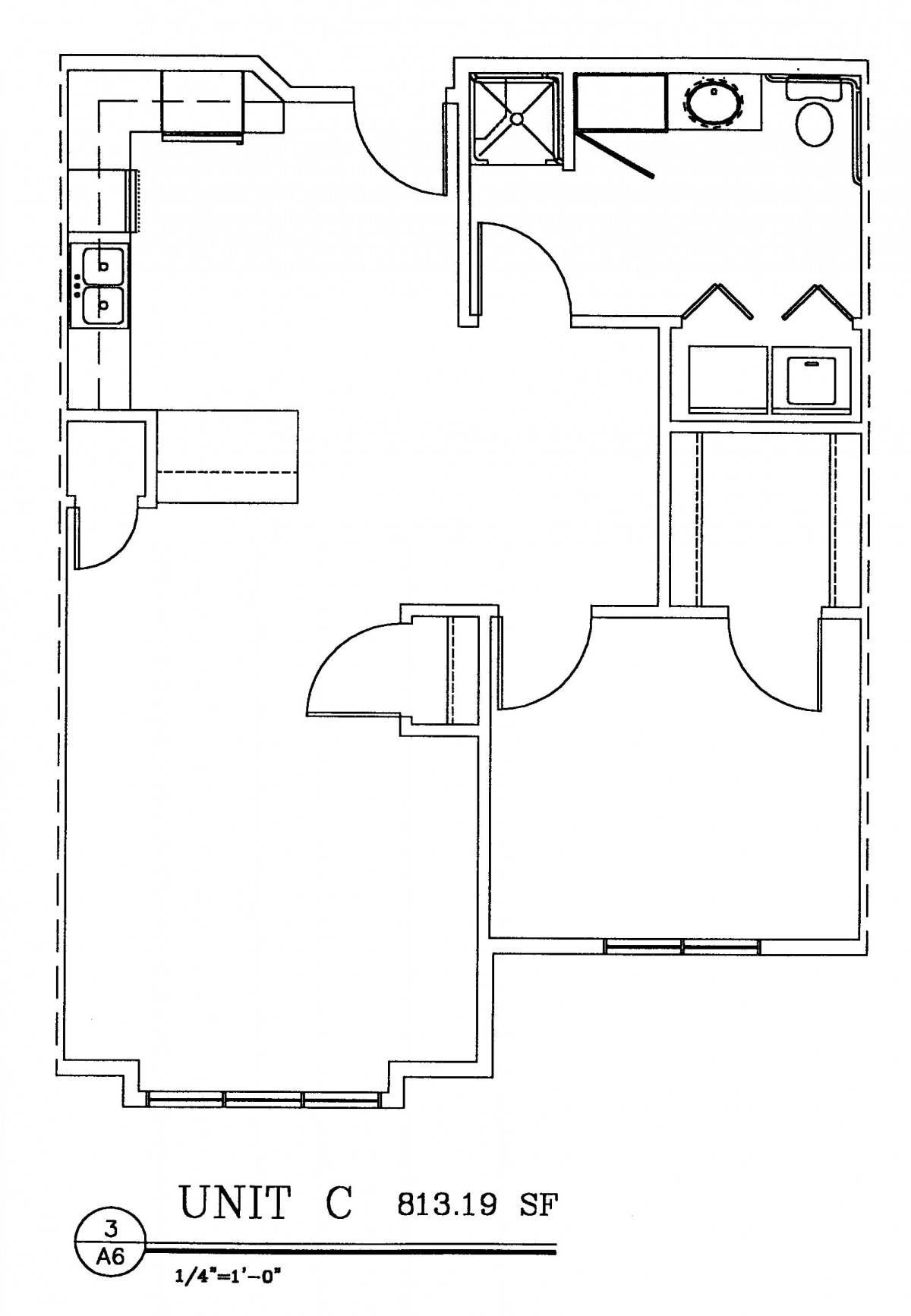 A blueprint of an apartment layout showing rooms and door placements.