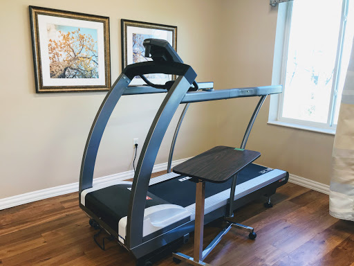 A treadmill designed for both exercise and workspace use, featuring a sleek design and adjustable components.