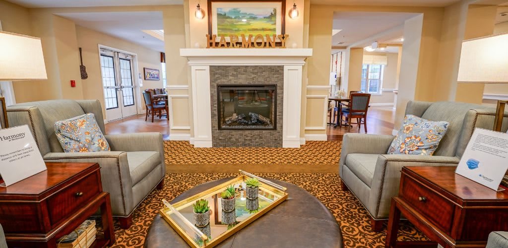 A cozy living room with a fireplace and elegant decor.