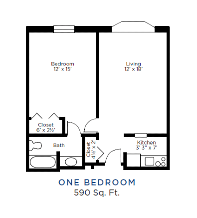 One Bedroom Apartment Floor Plan - 590 Sq. Ft.