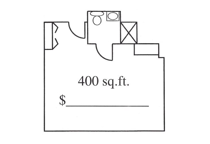 A floor plan for a 400 square foot studio apartment.