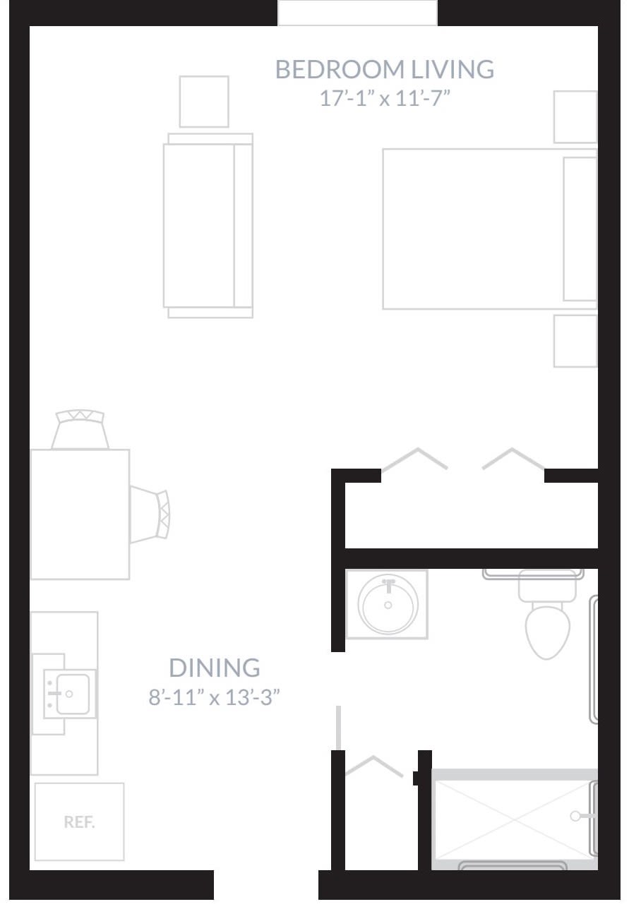 A simple floor plan layout of an apartment.