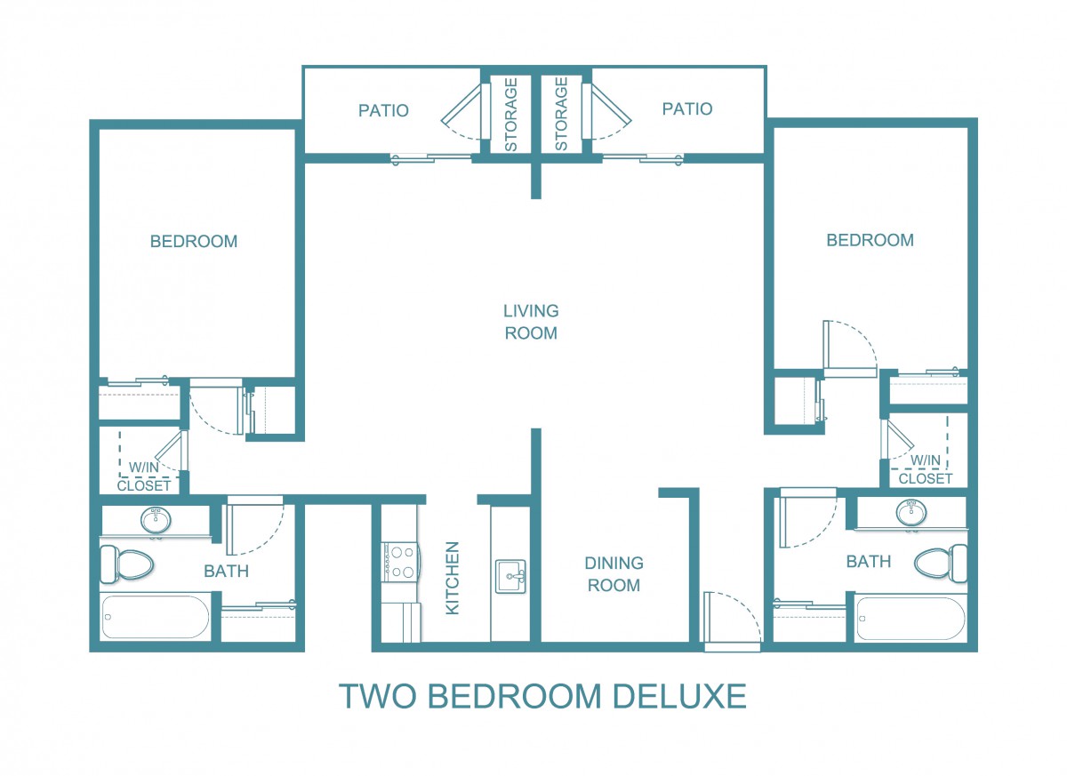 Floor plan of a two-bedroom deluxe apartment.
