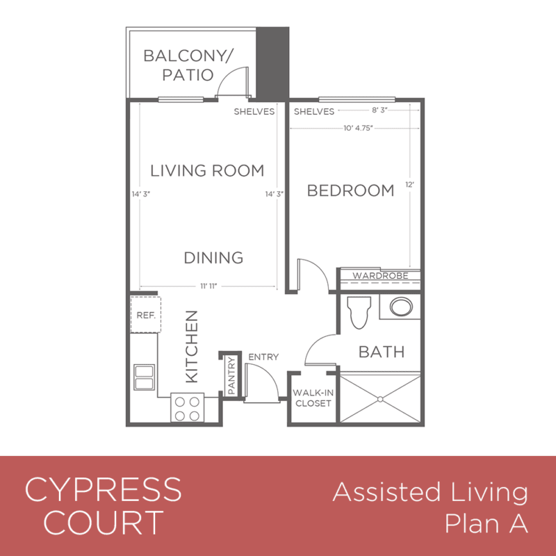 Floor plan of Cypress Court Assisted Living Plan A.