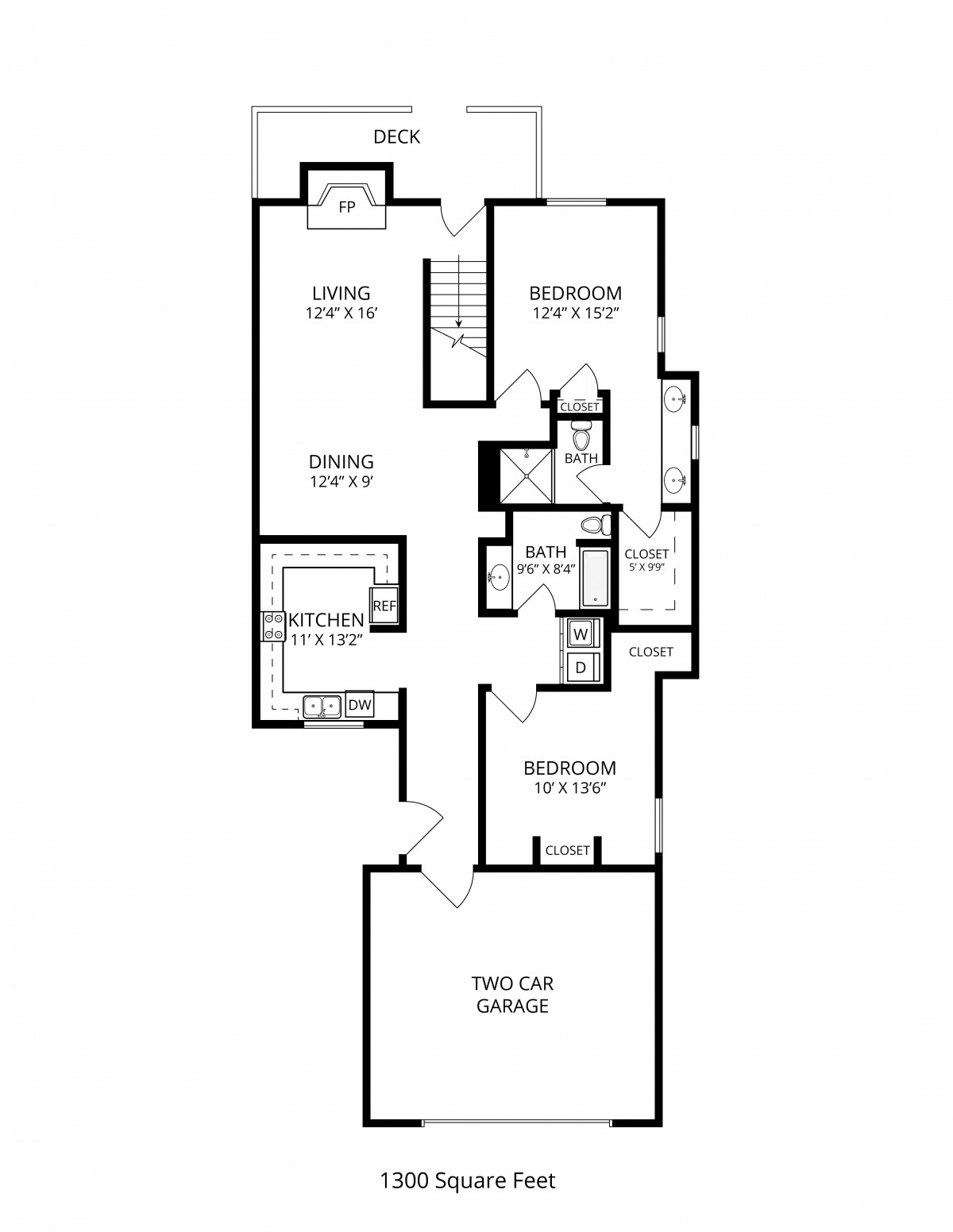 A detailed floor plan of a residential house showing the layout of rooms and garage.