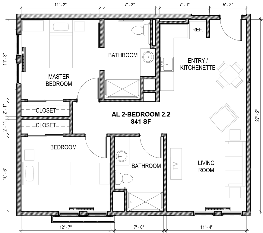 A detailed floor plan showing the layout of an apartment with labeled rooms such as the living room, kitchen, bedroom, and bathroom.