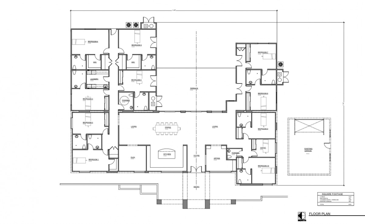 A detailed architectural floor plan showing the layout of multiple rooms in a building.