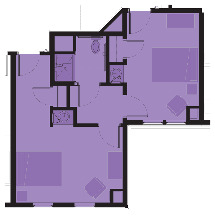 A blueprint showing the layout of an apartment with multiple rooms.