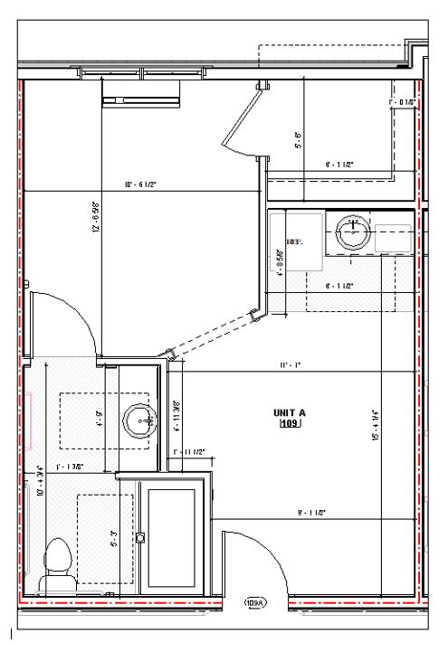 A detailed architectural floor plan showing the layout of rooms and fixtures.