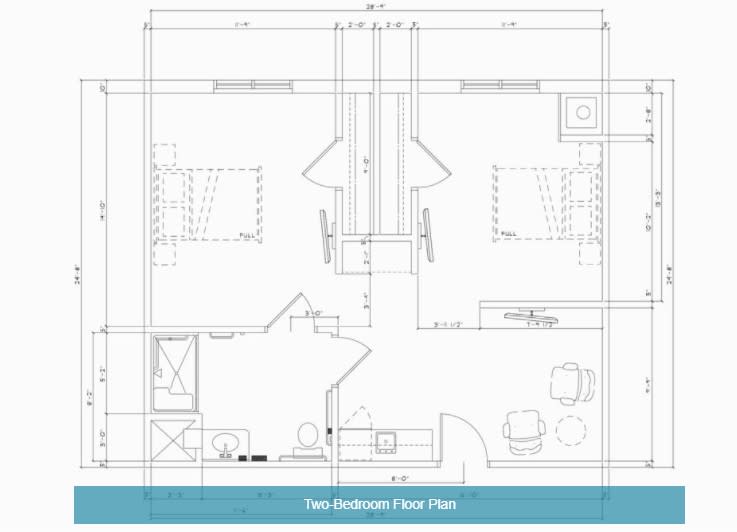 Floor plan of a two-bedroom apartment.