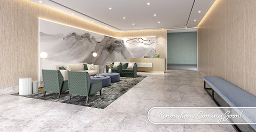 A modern lobby featuring contemporary furniture and elegant design elements.